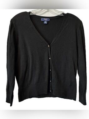 Chaps Denim Black Cotton Cardigan Sweater Womens Large Button Front Lightweight